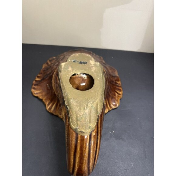 Large Vintage Vase Ceramic Horn Of Plenty Cornucopia MCM Drip Glaze Orange Brown - Picture 8 of 12